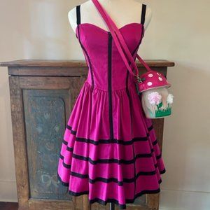 Vintage Betsey Johnson Fuchsia/Magenta Black Lace Bustier Dress
